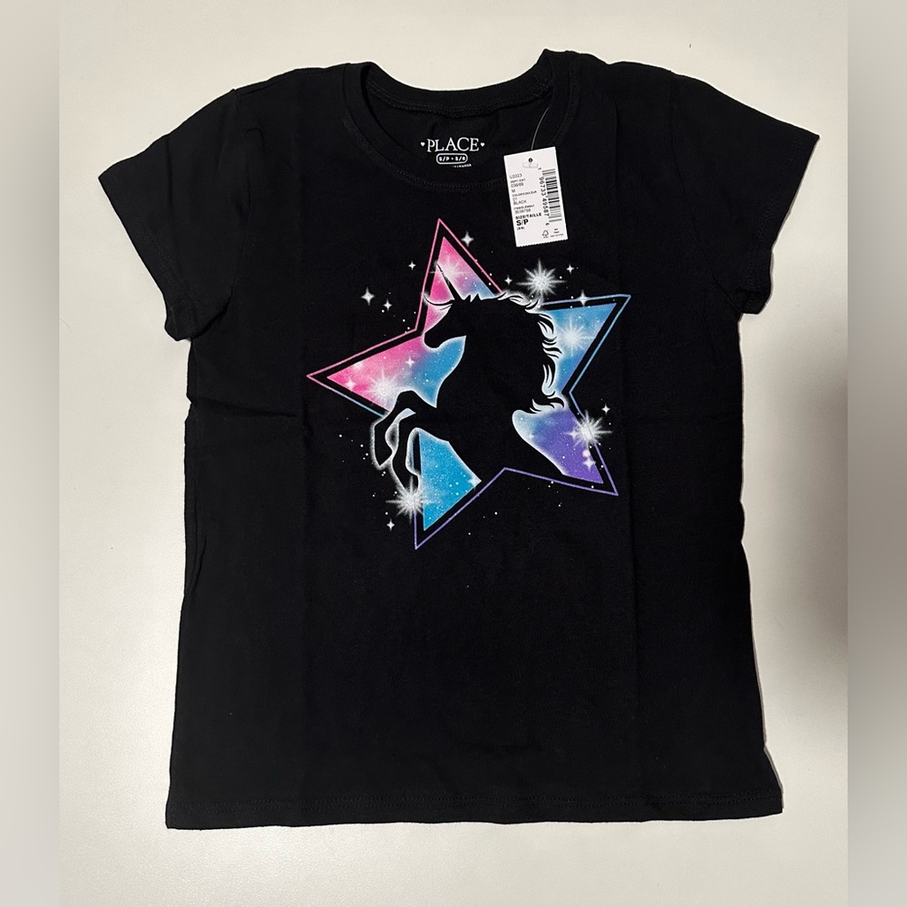 Children’s Place Girls Black Horse T-shirt Size Small NWT